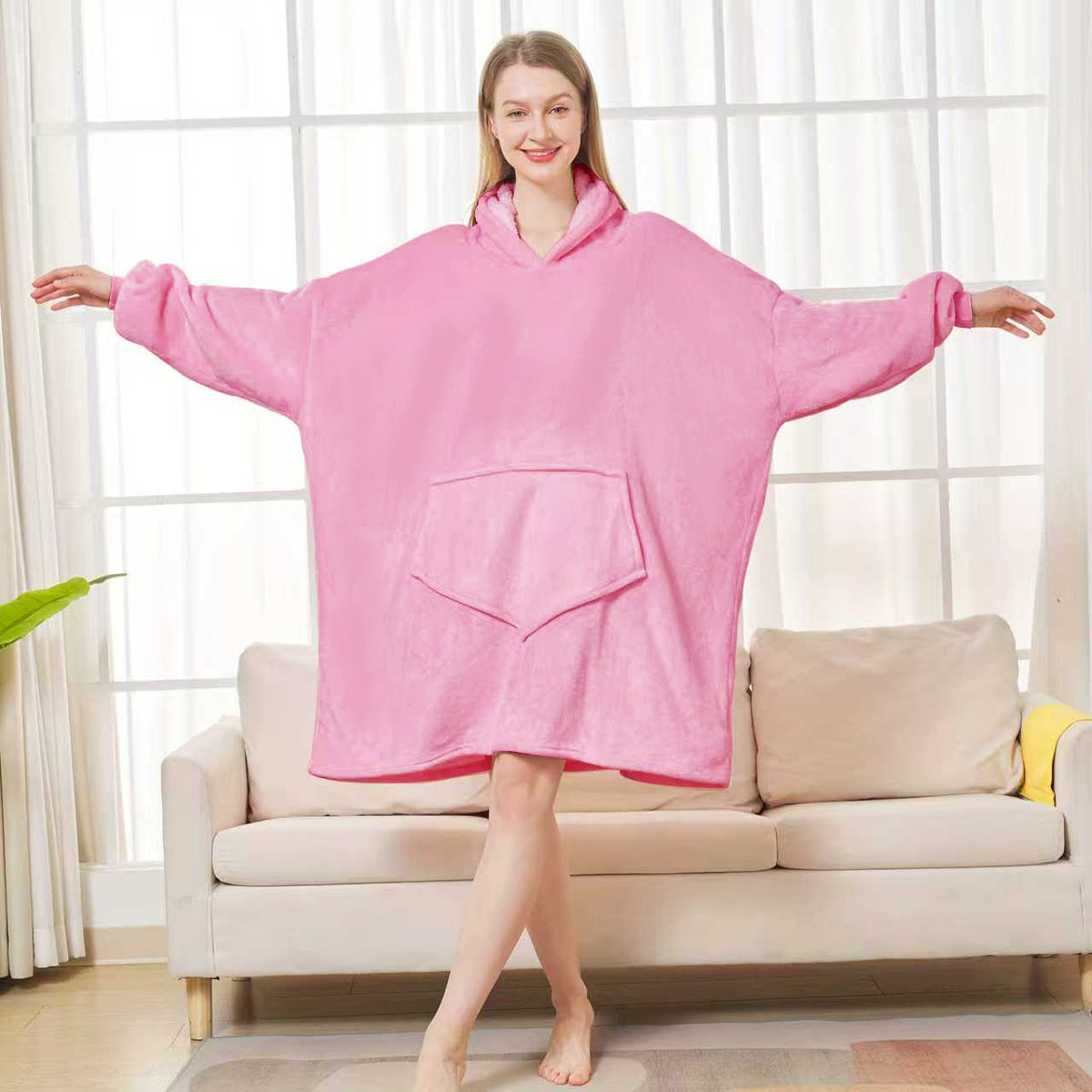 Hoodie Wearable Blanket for Men & Women – Thick Flannel Oversized Sweatshirt Blanket with Pockets, Soft Cozy Warm Winter Lounge Wrap for Adults