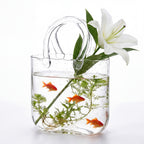 Glass Purse Vase Glow in the Dark with Bubble Handle Clear Bag Shape Flower Vase 7.7x3.9x10.4in Unique Centerpiece for Wedding Table Christmas Home Decor