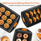 Non-Stick Baking Sheet Set with Silicone Handles – Heavy Carbon Steel Cookie Trays, Stackable, Assorted Sizes, 2/3/6/12/24 Pack for Baking & Roasting