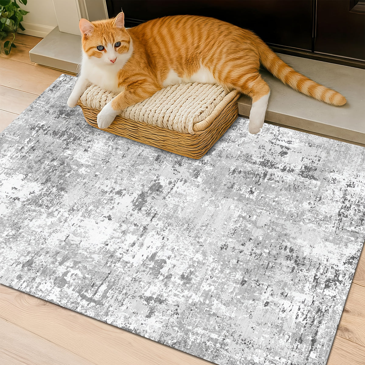 Washable Vintage Abstract Area Rug – Non-Slip, Foldable, Ultra-Soft | Gray | 5 Sizes