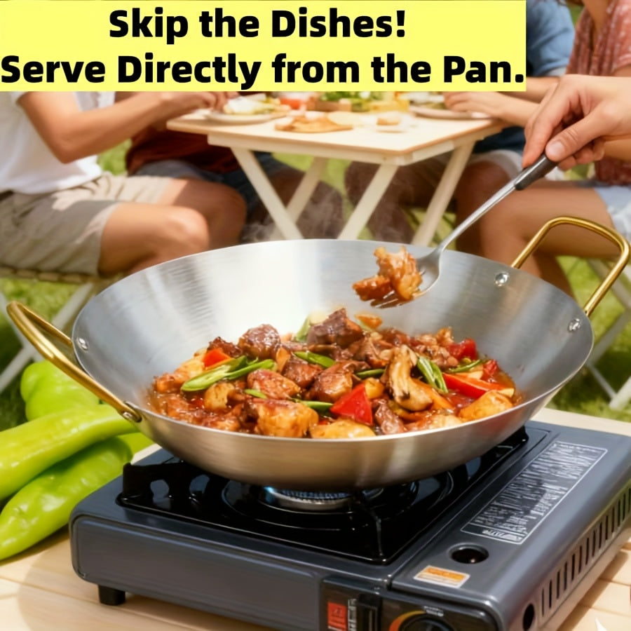 Stainless Steel Wok Set 2-Piece 10 Inch & 11 Inch Non-Stick Dishwasher Safe Woks for Home Kitchen Outdoor Camping BBQ Stir Fry Sauté Pan Combo