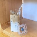 Square Glass Cups with Lids and Straws Set of 6 | Portable Iced Coffee Cups for Office Party Home School Outdoor