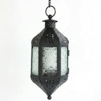 Moroccan Hanging Candle Lantern with Chain – Vintage Boho Style Iron & Glass Tealight Holder for Home, Patio, Garden, Wedding & Ramadan Decor (23.5" Overall)
