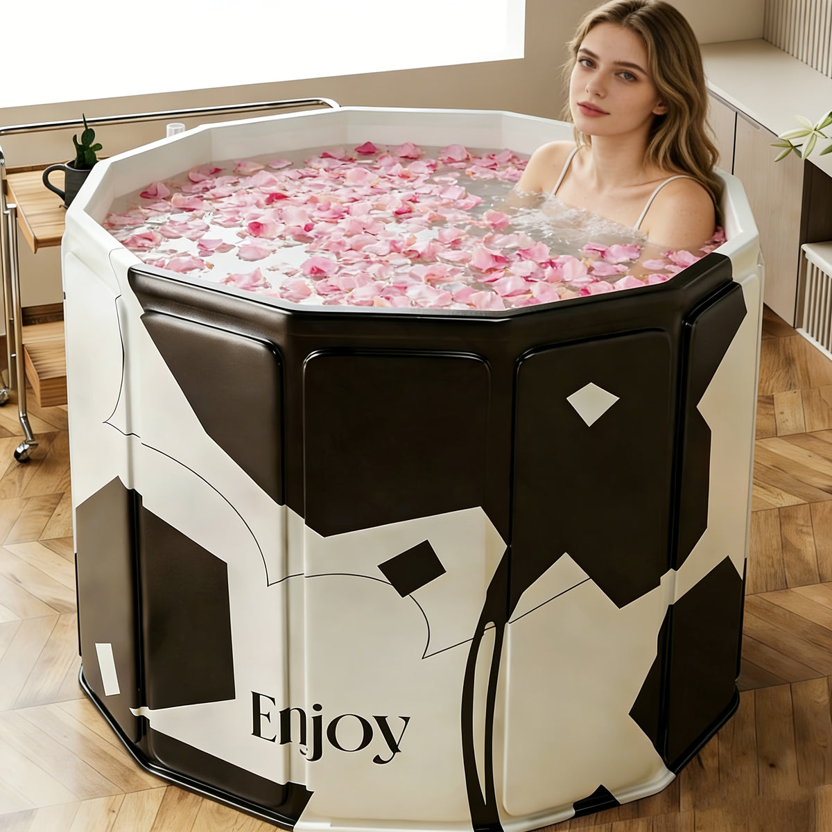 Foldable Adult Soaking Tub & Bath Barrel with Pillow & Drain Hose – Hot & Cold Full Body Soak, Non-Slip Portable Ice Bath Tub for Home, Travel & Small Spaces