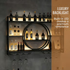 39 Inch Wall Mounted Bottle Rack with LED Lighting – 3 Tier Wine Glass Holder Floating Bar Shelf in Gold or Black for Kitchen Living Room & Home Bar