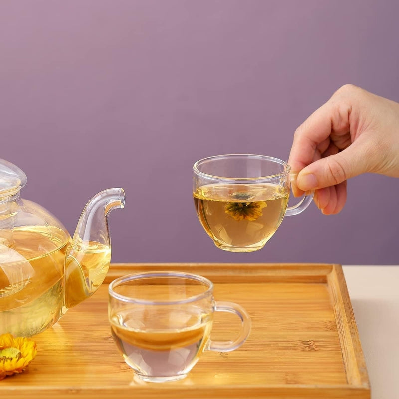 1000ml Borosilicate Glass Teapot with Removable Infuser – Gooseneck Loose Leaf Tea Pot, Microwave & Stovetop Safe, Gift Box Included (Teapot Only or Set with 4 Cups)