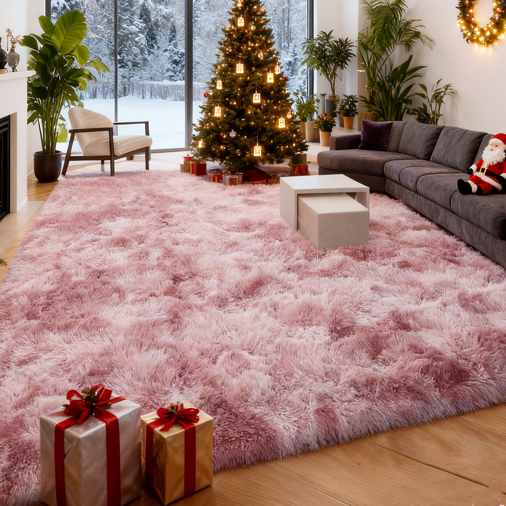 Tie-Dye Plush Shag Rug Non-Slip Machine Washable Furry Floor Carpet for Living Room Bedroom Office Multiple Sizes Tie-Dye Pink Tie-Dye Coffee