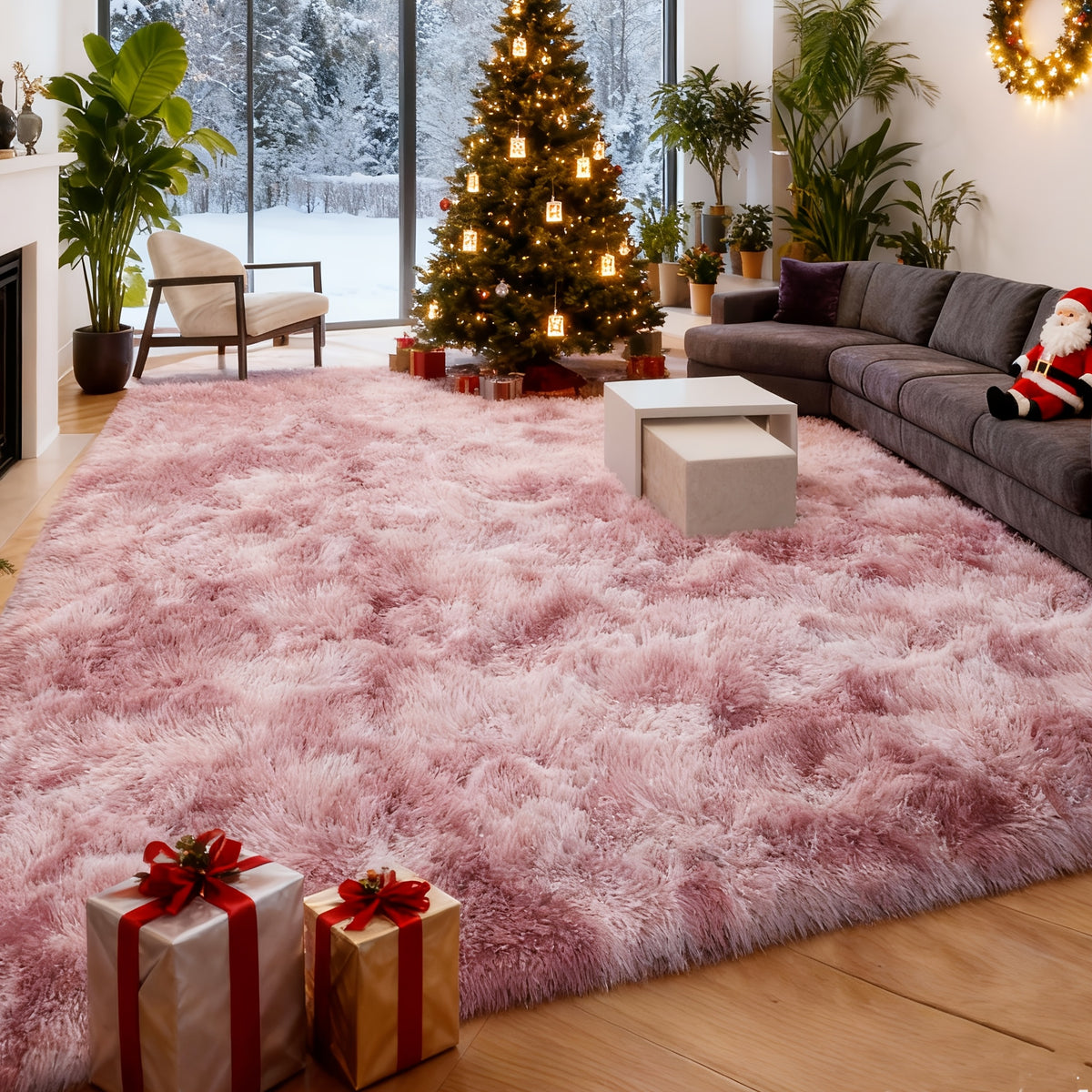 Tie-Dye Plush Shag Rug Non-Slip Machine Washable Furry Floor Carpet for Living Room Bedroom Office Multiple Sizes Tie-Dye Pink Tie-Dye Coffee