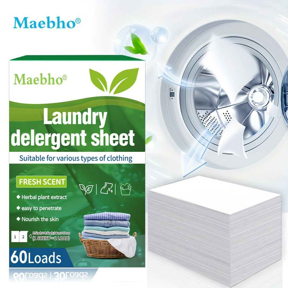 Hypoallergenic Laundry Detergent Sheets 60 Loads Fresh Scent – Liquidless Stain & Odor Remover Sheets, Travel-Size, Works in Hot & Cold Cycles, Eco-Friendly No Plastic Jug