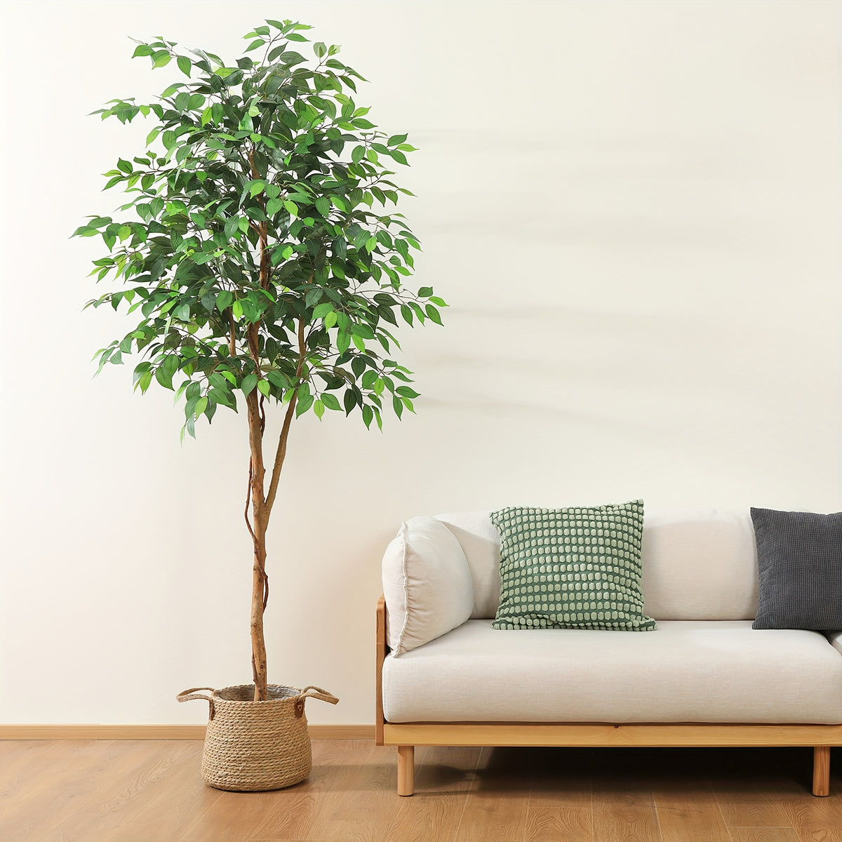 Artificial Ficus Tree 4ft 5ft 7ft Tall – Faux Greenery Potted Plant with Natural Wood Trunk, Lifelike Silk Leaves, Maintenance-Free Elegant Decor for Indoor Outdoor Living Room Bedroom Office