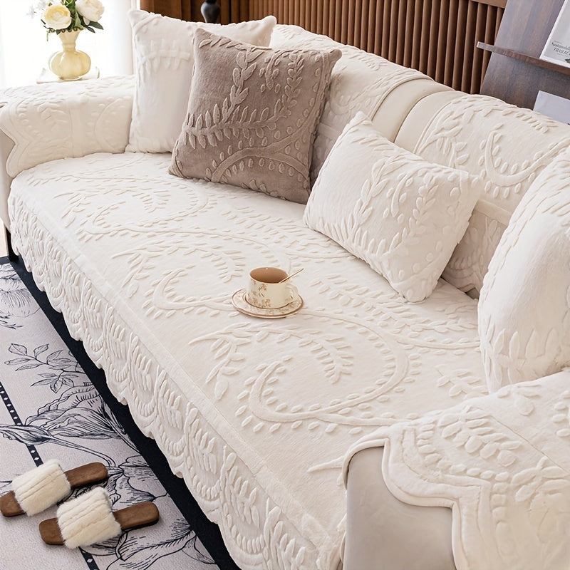 Faux Rabbit Fur Sofa Cover Thick Plush Couch Protector Non-Slip Machine Washable Pet Friendly – 2 3 4 Seater & Armrest Sizes, Floral Design Sofa Slipcover