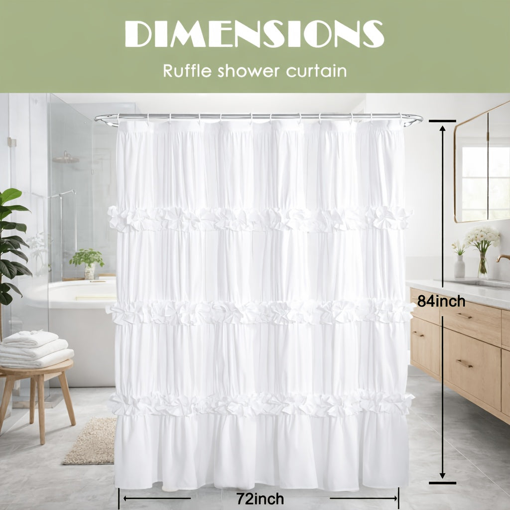 Bow Tie Ruffle Shower Curtain Vintage Handcrafted - Waterfall Ruched Fabric Bath Curtain with Hooks, Quick Dry Machine Washable, Farmhouse Romantic Decor, Multiple Sizes & Colors