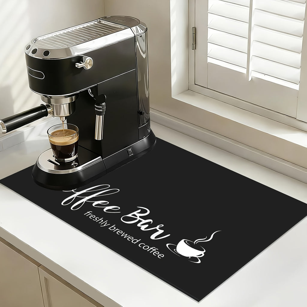 Coffee Bar Mat and Dish Drying Mat - Non-Slip Diatomite Absorbent Kitchen Counter Mat with Coffee Theme Design - Multi-Size Coffee Machine Mat and Kitchen Countertop Accessory