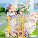 3-Piece Gold Hexagon Cake Stand Set – Metal Cylinder Pedestal Stands for Wedding, Party, Flower Vase & Living Room Decor