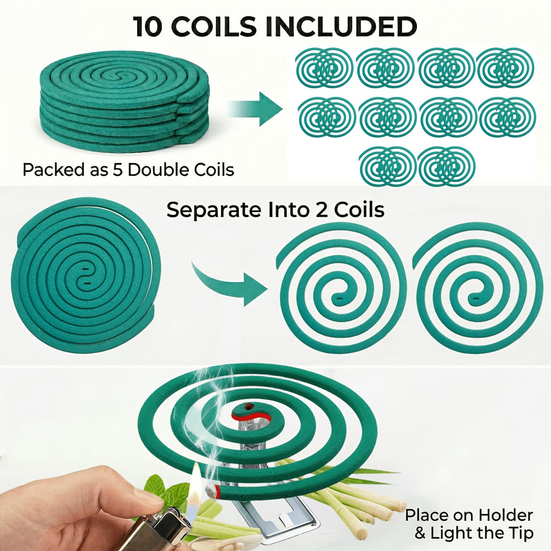 Mosquito Repellent Coils Outdoor Citronella Lemongrass Large Size with Holder – Long-Lasting Bug Repellent for Patio, Garden, Camping & Backyard Summer Use
