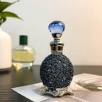 Vintage Crystal Arabic Style Empty Essential Oil Bottle 0.51oz - Portable Imitation Crystal Perfume Vial for Dressing Table, Travel & Gift Decoration