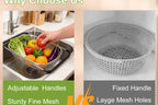 Expandable Over-the-Sink Stainless Steel Colander Strainer Basket – Fine Mesh with Rubber Grip for Draining Vegetables, Fruits & Pasta, Adjustable Sink Strainer, Small or Large