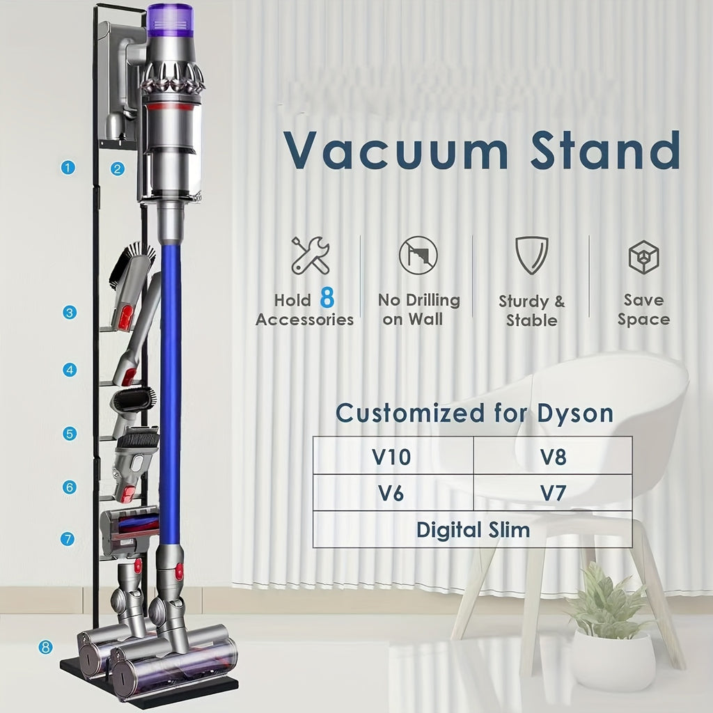 Vacuum Stand Holder Universal Storage Rack for Cordless Cleaners V6-V15 – Heavy Duty Metal Base, Trigger Lock Clamp, Wall Mountable, Accessories Organizer, Space-Saving Docking Station