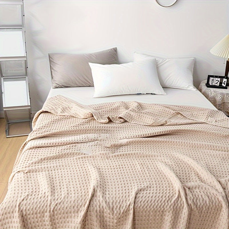 Waffle Cotton Blanket Pure Cotton Multi-Layer Machine Washable Lightweight Throw for Bed Sofa Air Conditioning Summer Cooling Lunch Break Car Use Multiple Sizes and Colors