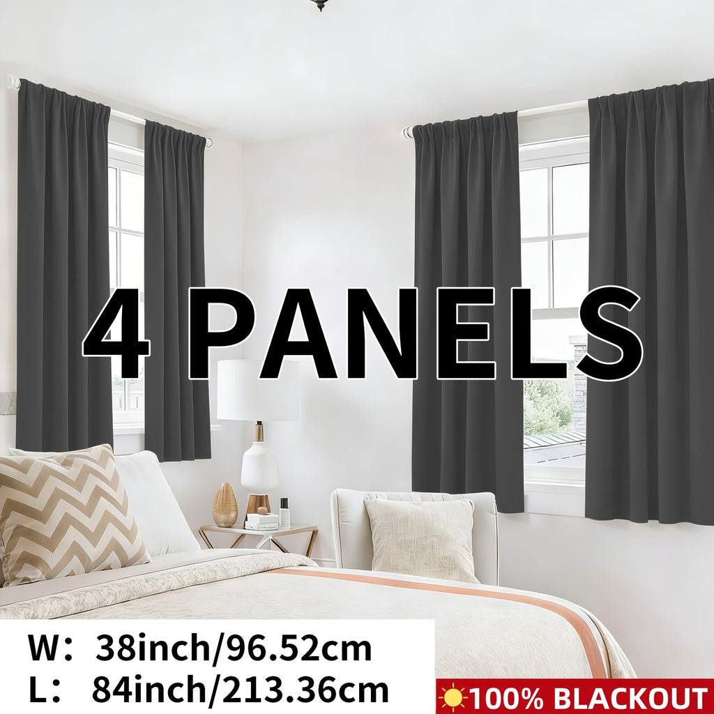 Blackout Curtains Rod Pocket 4-Panel Solid Color Lightweight Matte Drapes | 100% Light Blocking Window Curtains for Bedroom Living Room, 9 Colors 5 Sizes