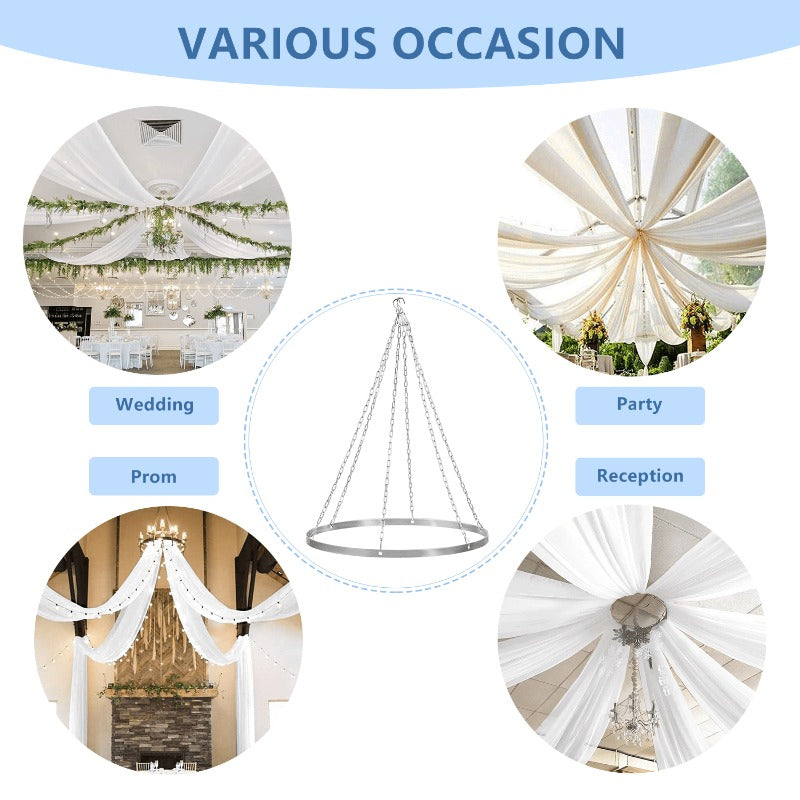Ceiling Drape Hanging Kit Stainless Steel – Circular Ceiling Display Stand with Hooks & Chains for Wedding, Event, Stage & Gazebo Decoration