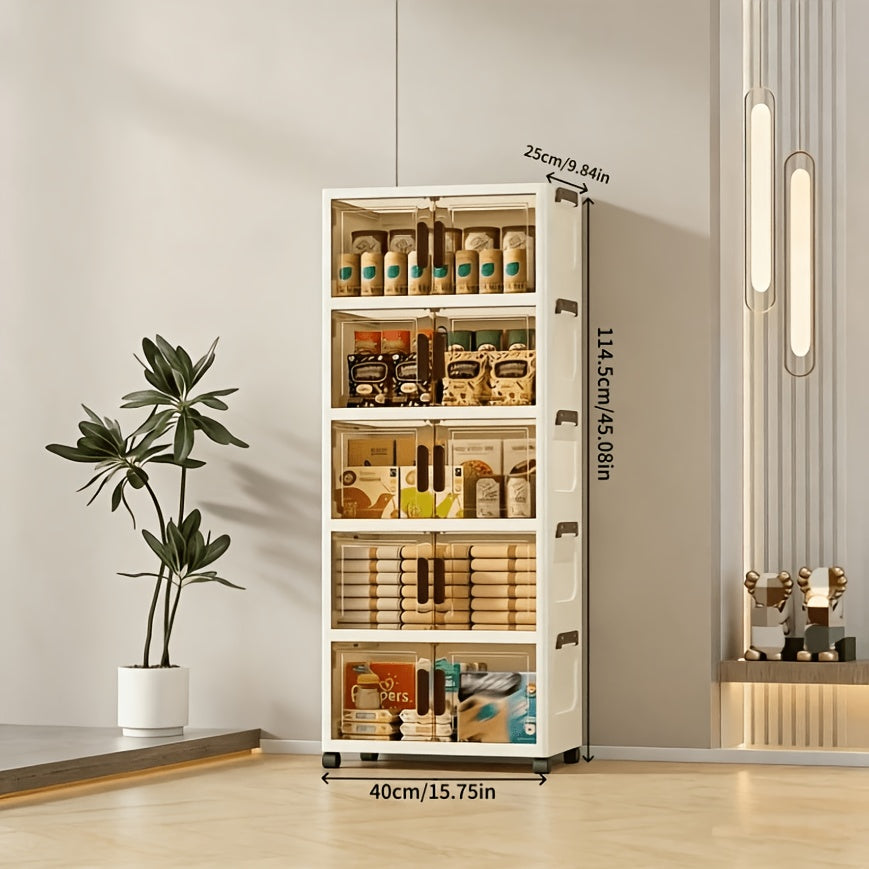 Stackable Plastic Drawer Organizer with Wheels 29 Gallon Extra Large Transparent Storage Cabinet – 3/4/5 Layer Foldable Drawers for Bedroom Closet Living Room