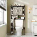 Farmhouse Over Toilet Cabinet with Sliding Doors Engineered Wood Adjustable Shelf Toilet Paper Holder Stand Space Saving Bathroom Storage No Wall Mount Multiple Colors