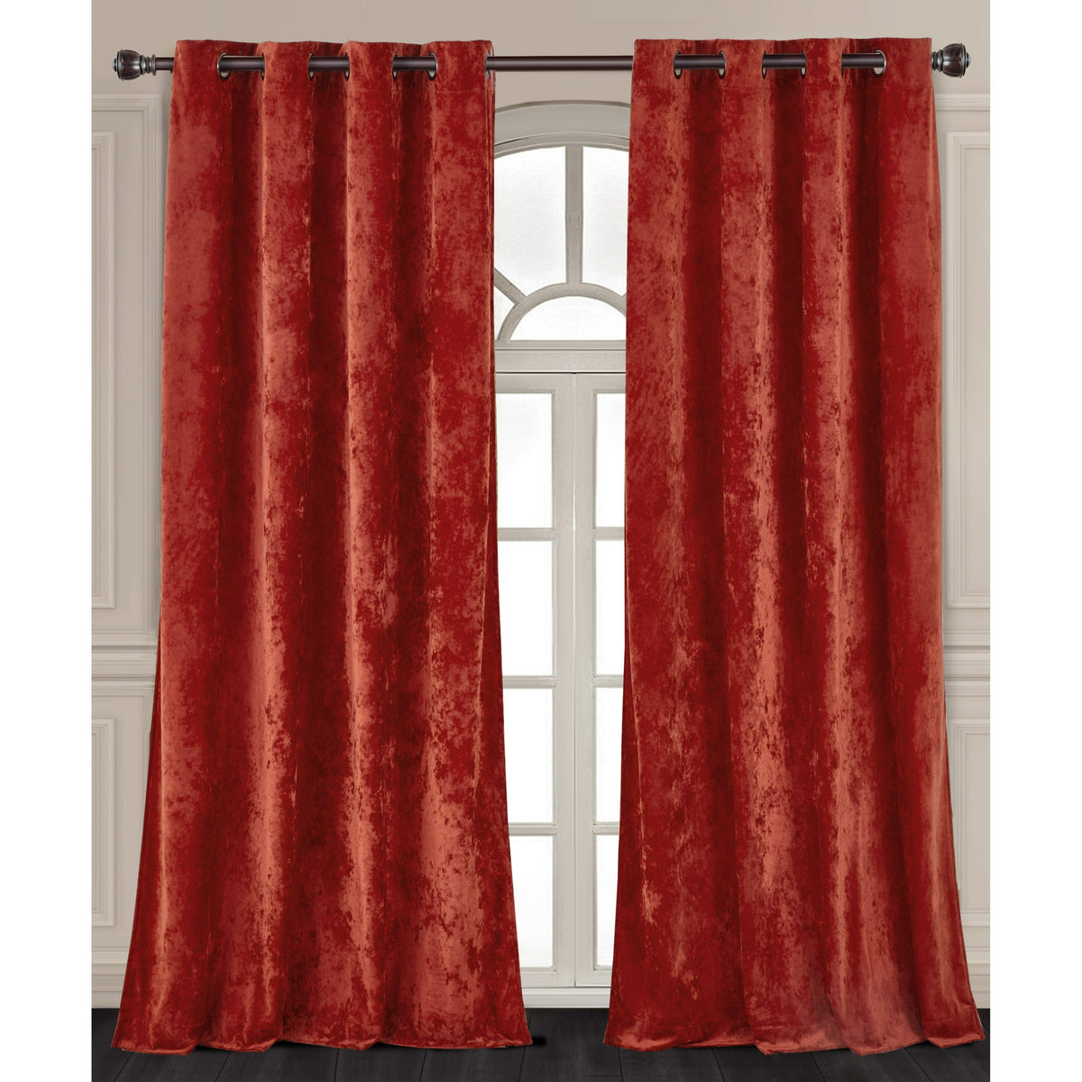 Luxury Distressed Crushed Velvet Curtains - 4-Piece Set (2 Panels + 2 Tiebacks), Grommet Top, Room Darkening | 10 Colors, 3 Sizes