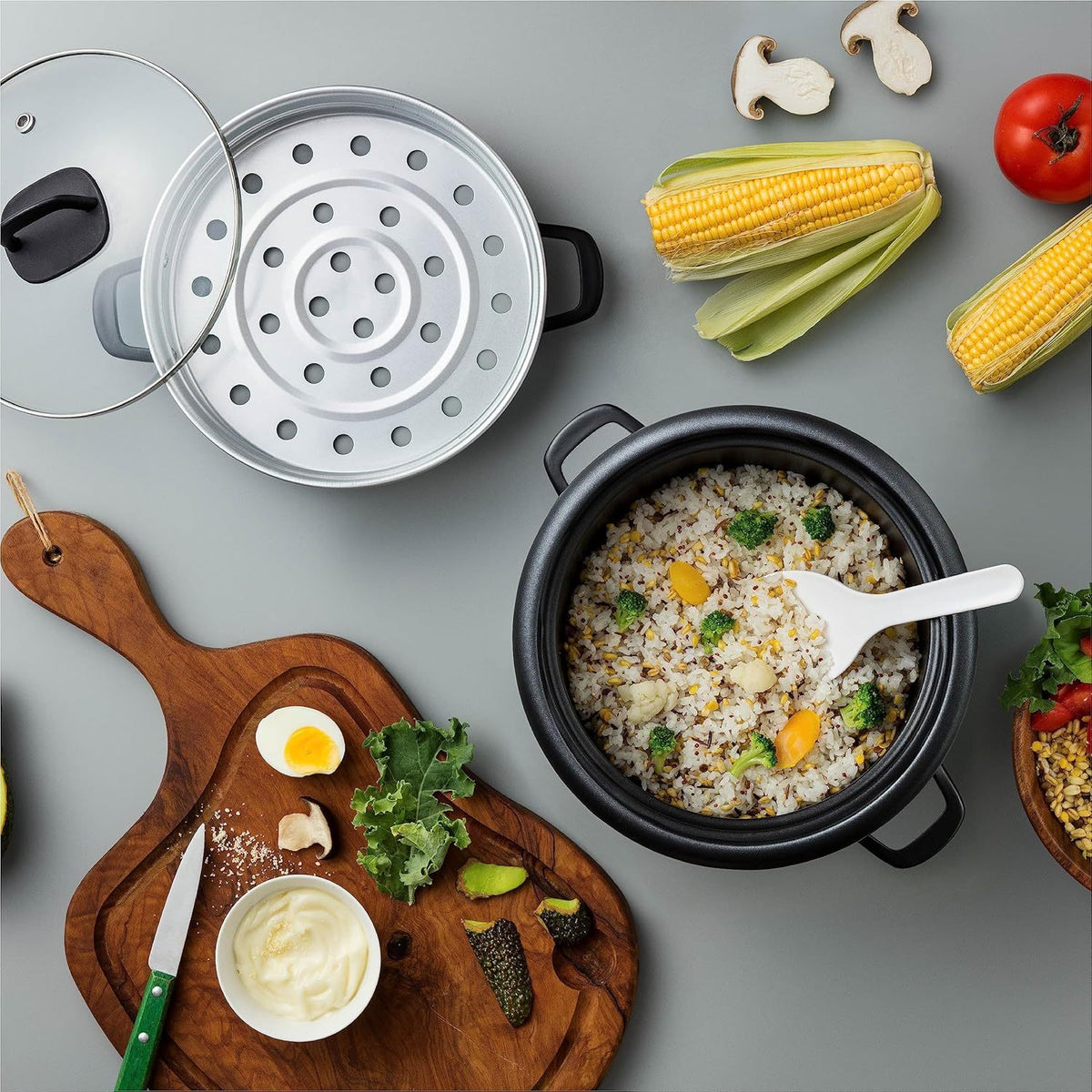 Mini Rice Cooker with Keep Warm | One-Touch Compact Electric Rice Cooker with Nonstick Pot, Glass Lid & Steamer | 0.6L (3 Cup) & 1.5L (8 Cup) | White or Black