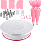 22pcs Cake Decorating Set with Rotating Turntable Stand - 12 Stainless Steel Piping Tips, Icing Spatula, 3 Scrapers & Pastry Bags, Complete Cake Decoration Kit for Home Bakers