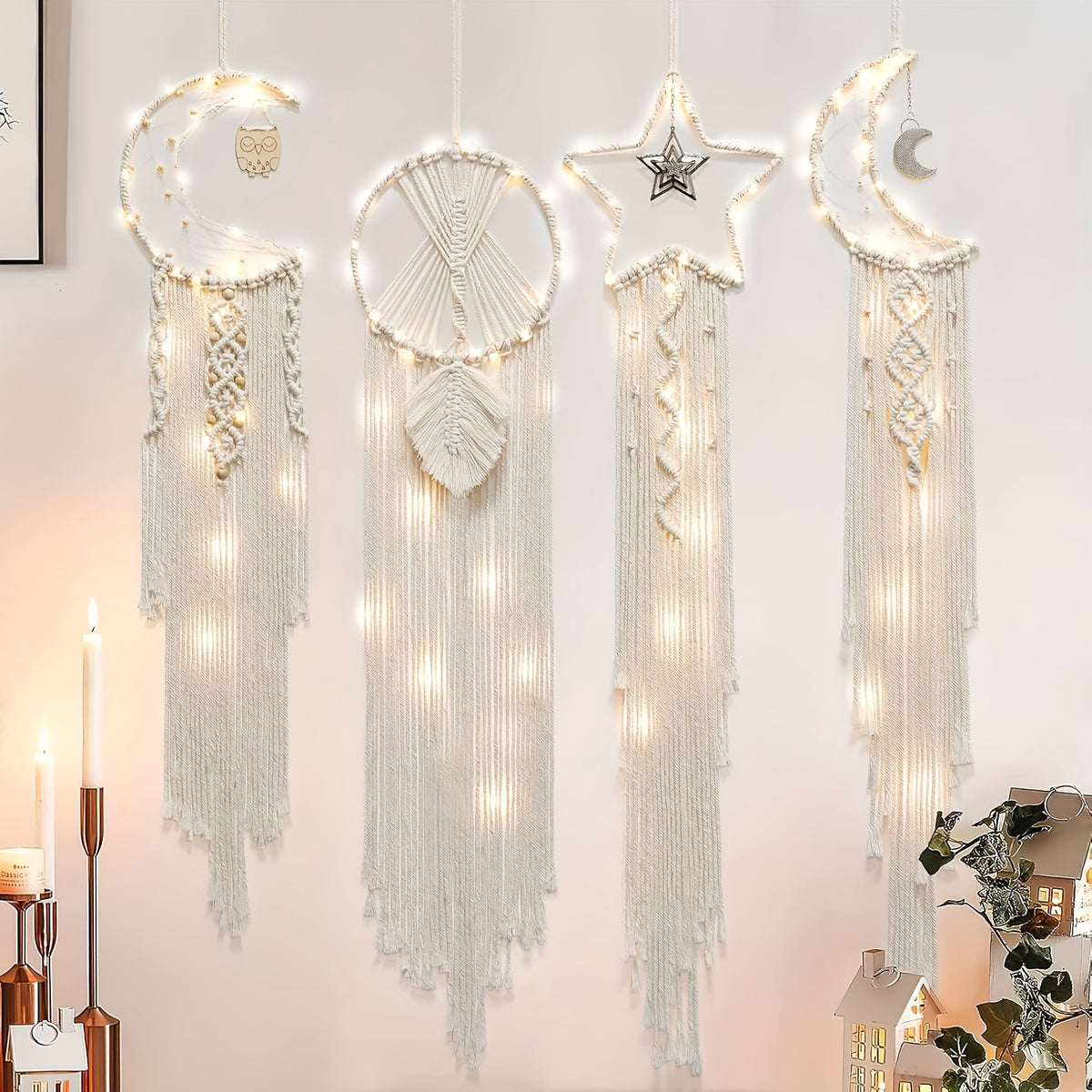 Dream Catcher 4pcs Scandinavian Woven Boho Wall Decor Home Room Decor Gift for Women Mom Grandma Teenage Girls Birthday Gift