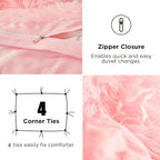Plush Faux Fur Duvet Cover Set for Kids & Teens, 3/4 Pcs with Pillowcases & Heart Pillow, Super Soft Warm Faux Fur Comforter Cover, Machine Washable Lodge Style Bedding, Twin Queen King