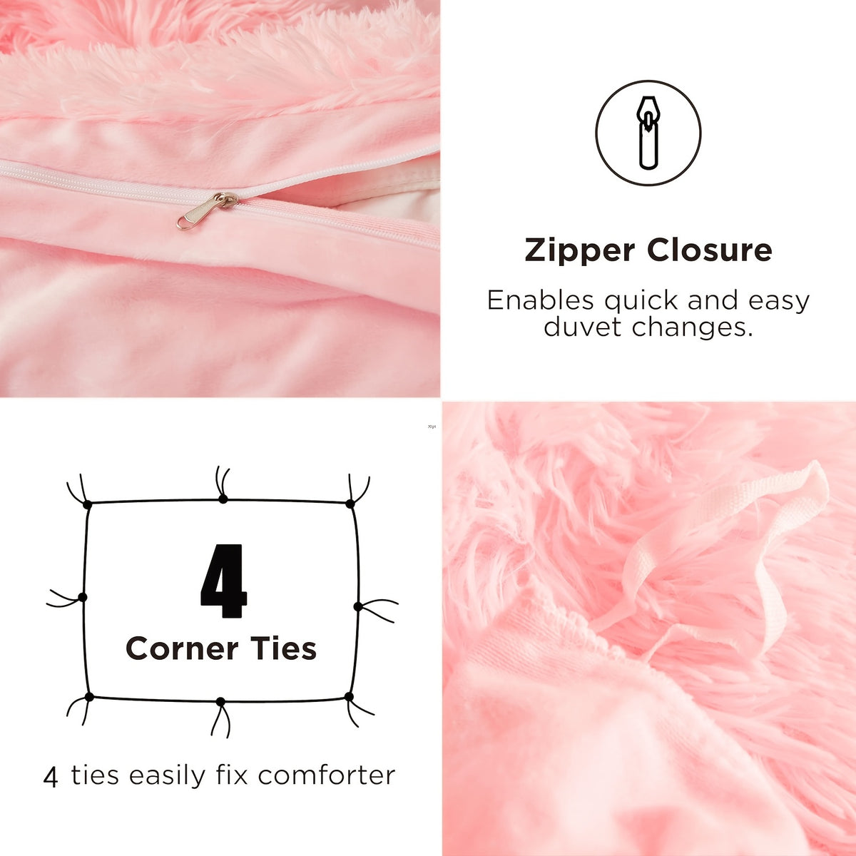 Plush Faux Fur Duvet Cover Set for Kids & Teens, 3/4 Pcs with Pillowcases & Heart Pillow, Super Soft Warm Faux Fur Comforter Cover, Machine Washable Lodge Style Bedding, Twin Queen King