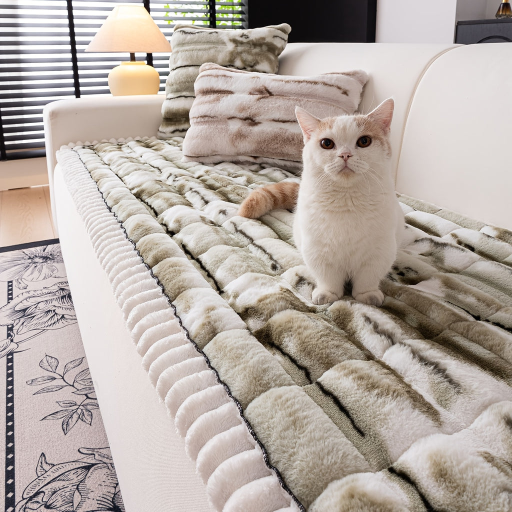 Plush Sofa Cover Super Soft Thickened Warm Anti-Slip Couch Cushion Mat – Furry Velvet Sofa Protector for Living Room Bedroom, Easy Care Durable Home Decor Furniture Cover