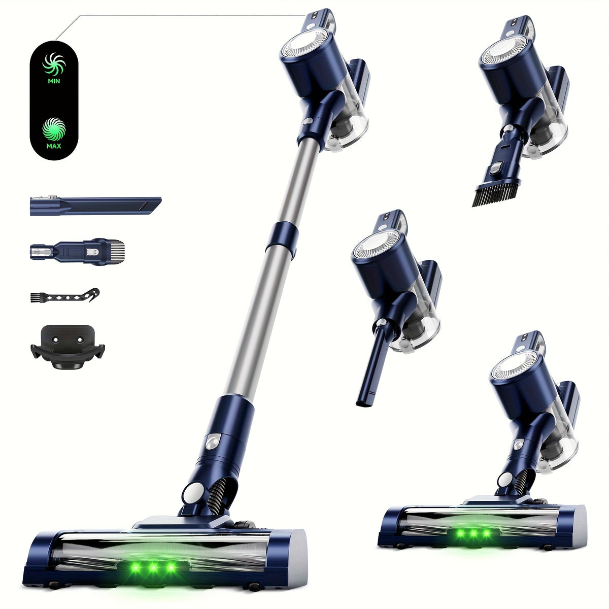 Cordless Stick Vacuum Cleaner 51-68KPa – 3-Speed Adjustable, 45-Min Runtime, Detachable Handheld, LED Floor Brush for Pet Hair, Carpet & Hard Floor