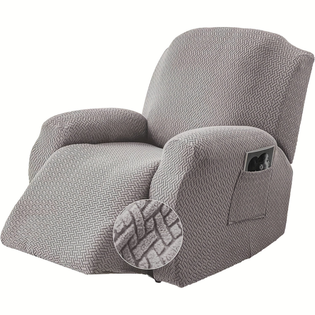 Recliner Sofa Cover 4pcs Set Jacquard Velvet High Elastic with Pocket – Removable Washable Chair & Sofa Protection Cover for Home Hotel, 7 Colors