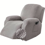 Recliner Sofa Cover 4pcs Set Jacquard Velvet High Elastic with Pocket – Removable Washable Chair & Sofa Protection Cover for Home Hotel, 7 Colors