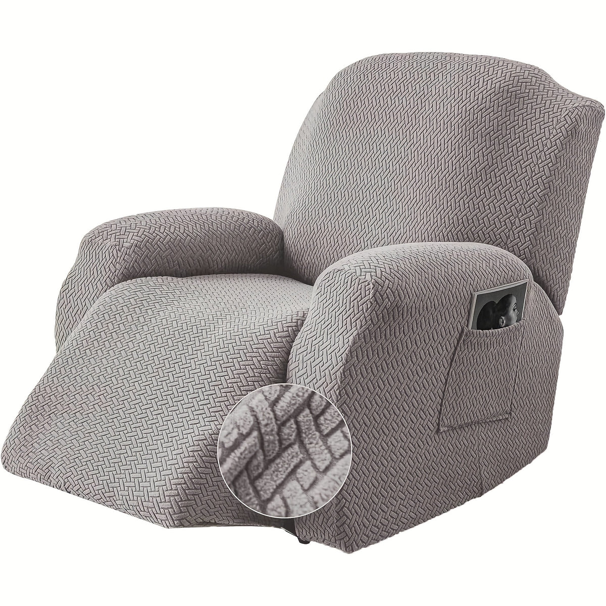 Recliner Sofa Cover 4pcs Set Jacquard Velvet High Elastic with Pocket – Removable Washable Chair & Sofa Protection Cover for Home Hotel, 7 Colors