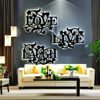 Black Metal Wall Art Love Life Laughter 3 Piece Letter Sign Silhouette Wall Decor for Living Room Bedroom Kitchen Modern Home Decoration