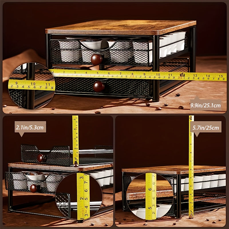 2-Tier K-Cup Coffee Pod Holder Stand | 48 Capsule Wood & Iron Coffee Station Organizer Space Saving Rack