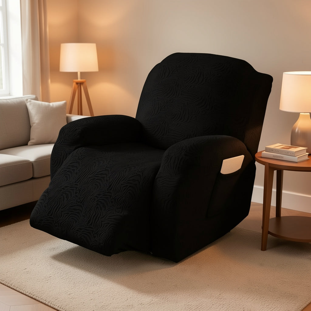 Recliner Cover Stretch Fleece 4pcs Set for Single Seat Recliner Chair - Polar Fleece 200-250gsm Washable Elastic Bottom Sofa Protector for Home Office Hotel, 5 Colors, All Season
