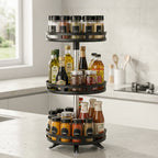 3 Tier Rotating Spice Rack Organizer Metal Turntable for Kitchen Countertop - Spinning Spice Jar Seasoning Storage Rack Black