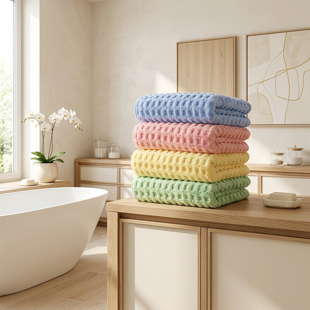 Waffle Bath Towels Set of 4 – Super Absorbent Quick-Dry Coral Fleece Bath Sheets, 280GSM Soft Spa Towels for Adults, 55x28 Inch Large Bath Towel Set