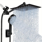 High Pressure Rainfall Handheld Shower Head Combo with 11-Inch Extension Arm 9 Spray Settings Anti-Leak Height Angle Adjustable Chrome Matte Black