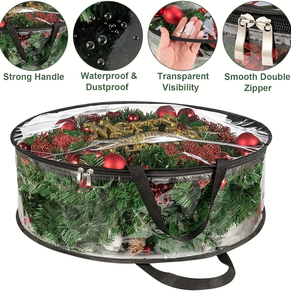 Transparent Wreath Storage Bags Heavy Duty PVC – 24 & 30 Inch Christmas Garland Protector Bags with Handles, 2 or 4 Pack, Seasonal Holiday Wreath Organizer