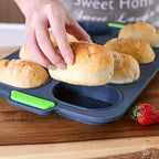 Silicone Bread Baking Pan 8-Cavity Non-Stick Perforated French-Style Mold – Food-Grade Mini Bread Tray with Handle for Homemade Rolls, Hot Dog Buns & Dinner Rolls, Dishwasher & Oven Safe