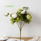 Vintage Peony Hydrangea Artificial Flowers 1-2 Bunches 13 26 Stems Rustic Brown Beige Green Mix | Fake Floral Centerpiece for Wedding Bridal Home Living Room Indoor Decor