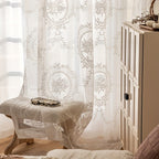 Sheer Curtains Embroidered Floral 2 Panels - White Gauze Pole Pocket Drapes, Sunlight Filtering Window Curtains for Living Room Bedroom Dining Room Balcony Wedding Decor