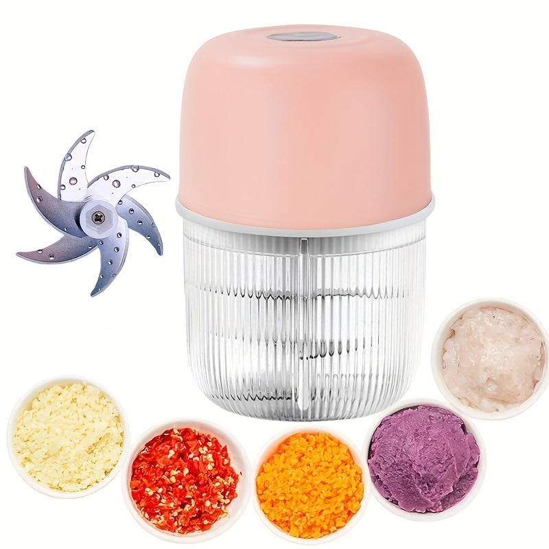 USB Rechargeable Electric Garlic Chopper Mini Portable Food Chopper 6-Blade – Chop Garlic, Ginger, Onion, Chili, Fruits & Meat with One Press | 800mAh Battery