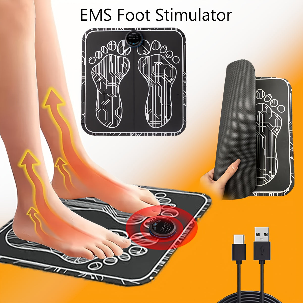 EMS & TENS Foot Neuromuscular Massager, Electric Foot & Leg Stimulator for Blood Circulation Improvement, Adjustable Modes & Intensity Levels, USB Rechargeable, Neuropathy & Fatigue Relief for Men & Women